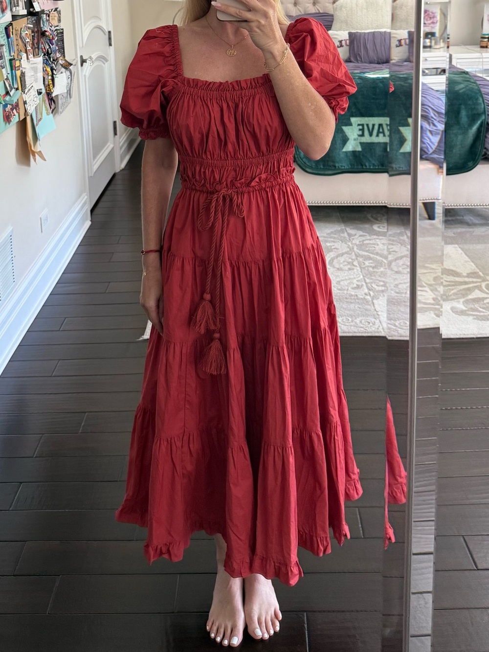 Ulla Johnson Red Puff-Sleeve Midi Dress - Women